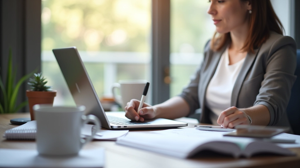 Persona che scrive un post su LinkedIn con strategia e pianificazione visibile sulla scrivania